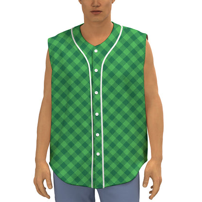 Irish Green Buffalo Plaid Print Sleeveless Baseball Jersey