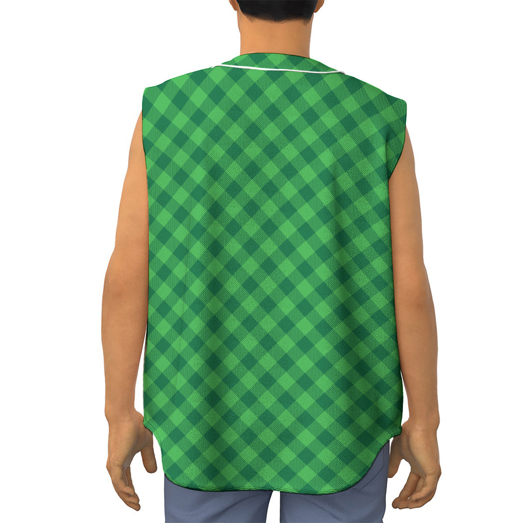 Irish Green Buffalo Plaid Print Sleeveless Baseball Jersey