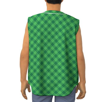 Irish Green Buffalo Plaid Print Sleeveless Baseball Jersey