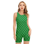 Irish Green Buffalo Plaid Print Sleeveless One Piece Swimsuit