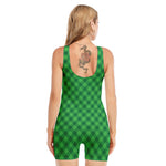 Irish Green Buffalo Plaid Print Sleeveless One Piece Swimsuit