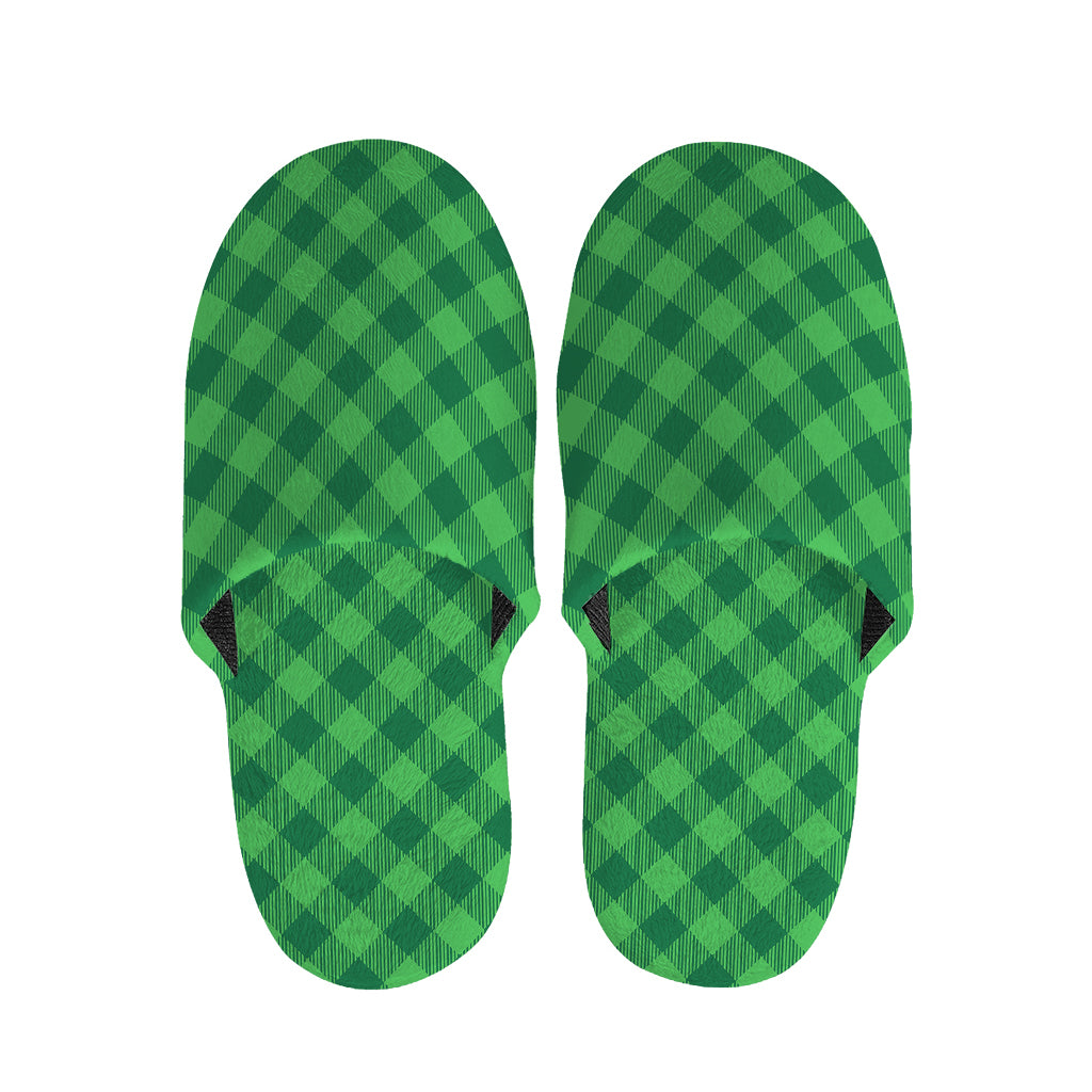 Irish Green Buffalo Plaid Print Slippers