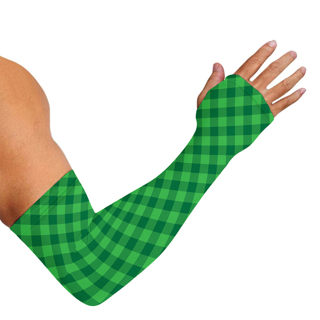 Irish Green Buffalo Plaid Print Sun Protection Arm Sleeves