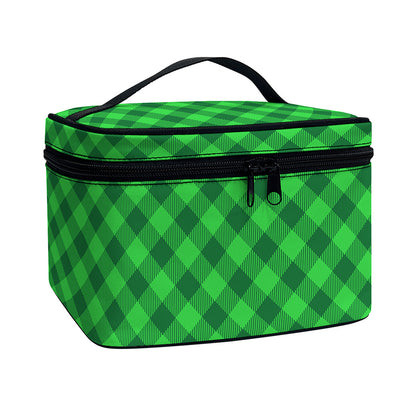 Irish Green Buffalo Plaid Print Travel Makeup Bag
