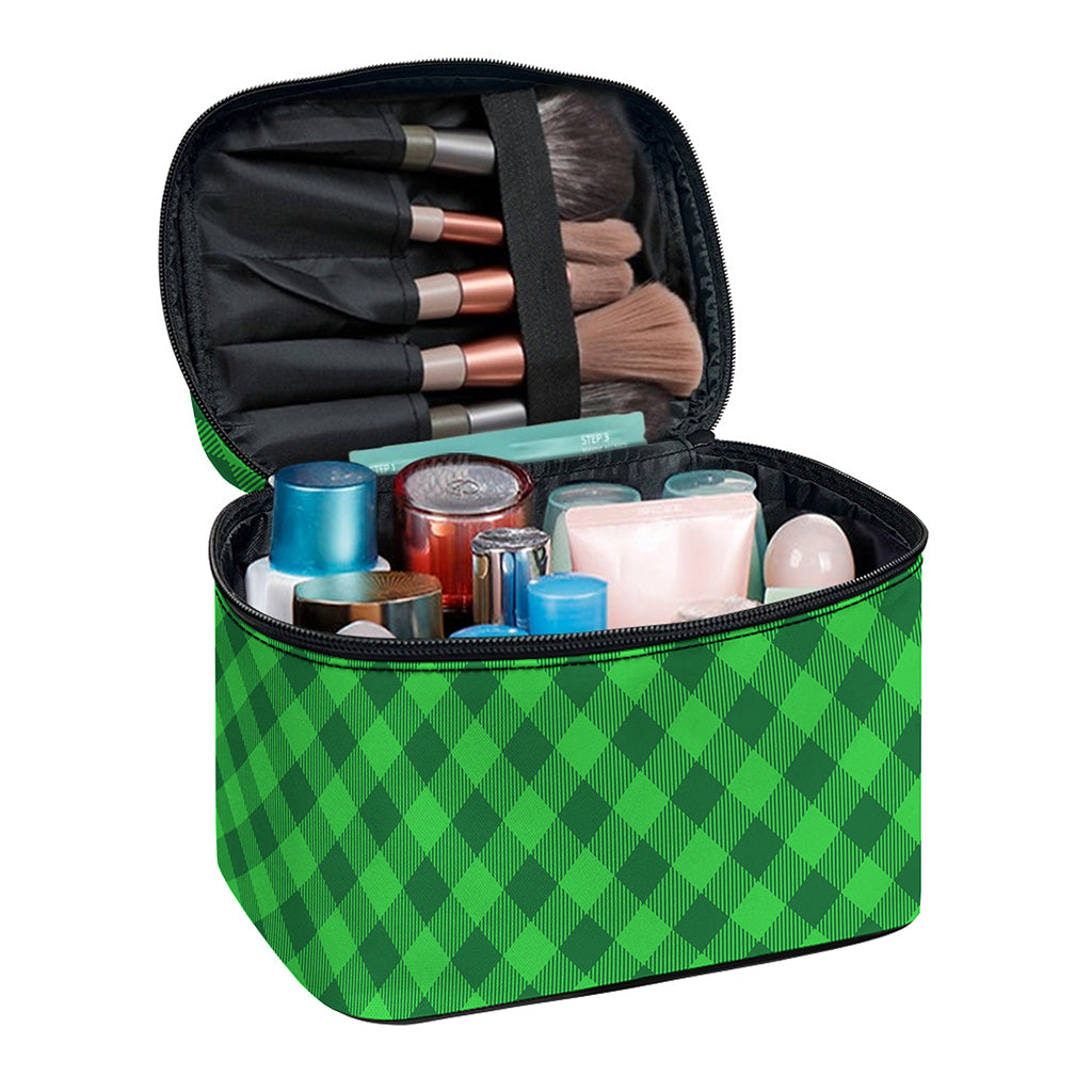 Irish Green Buffalo Plaid Print Travel Makeup Bag