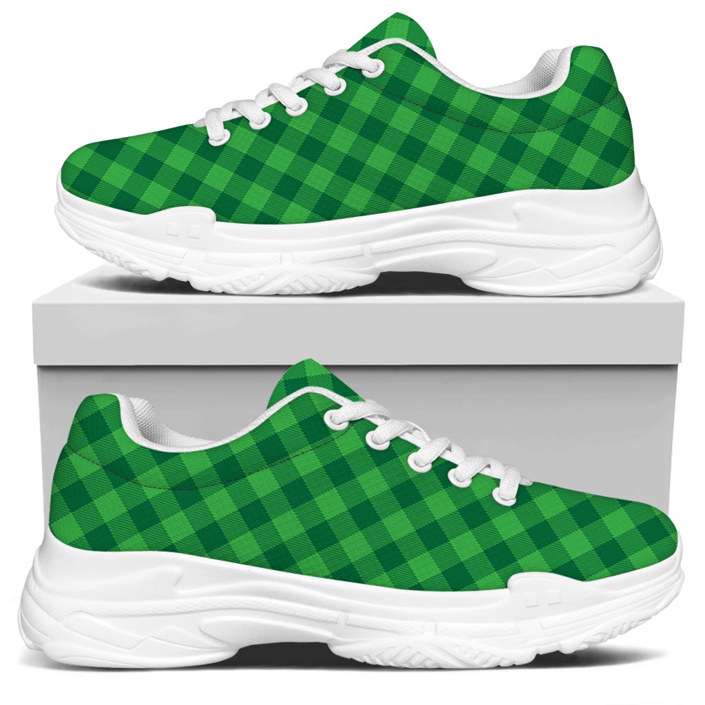 Irish Green Buffalo Plaid Print White Chunky Shoes