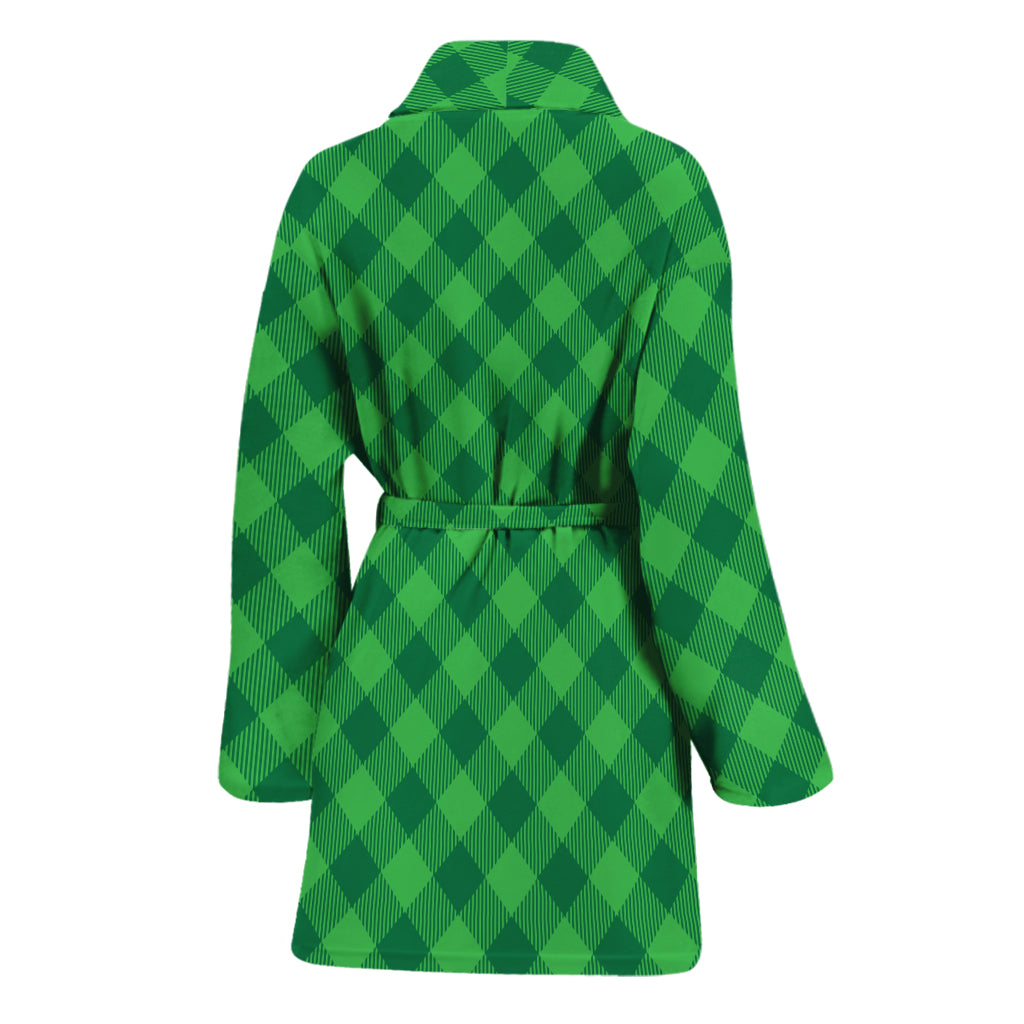 Irish Green Buffalo Plaid Print Women's Bathrobe