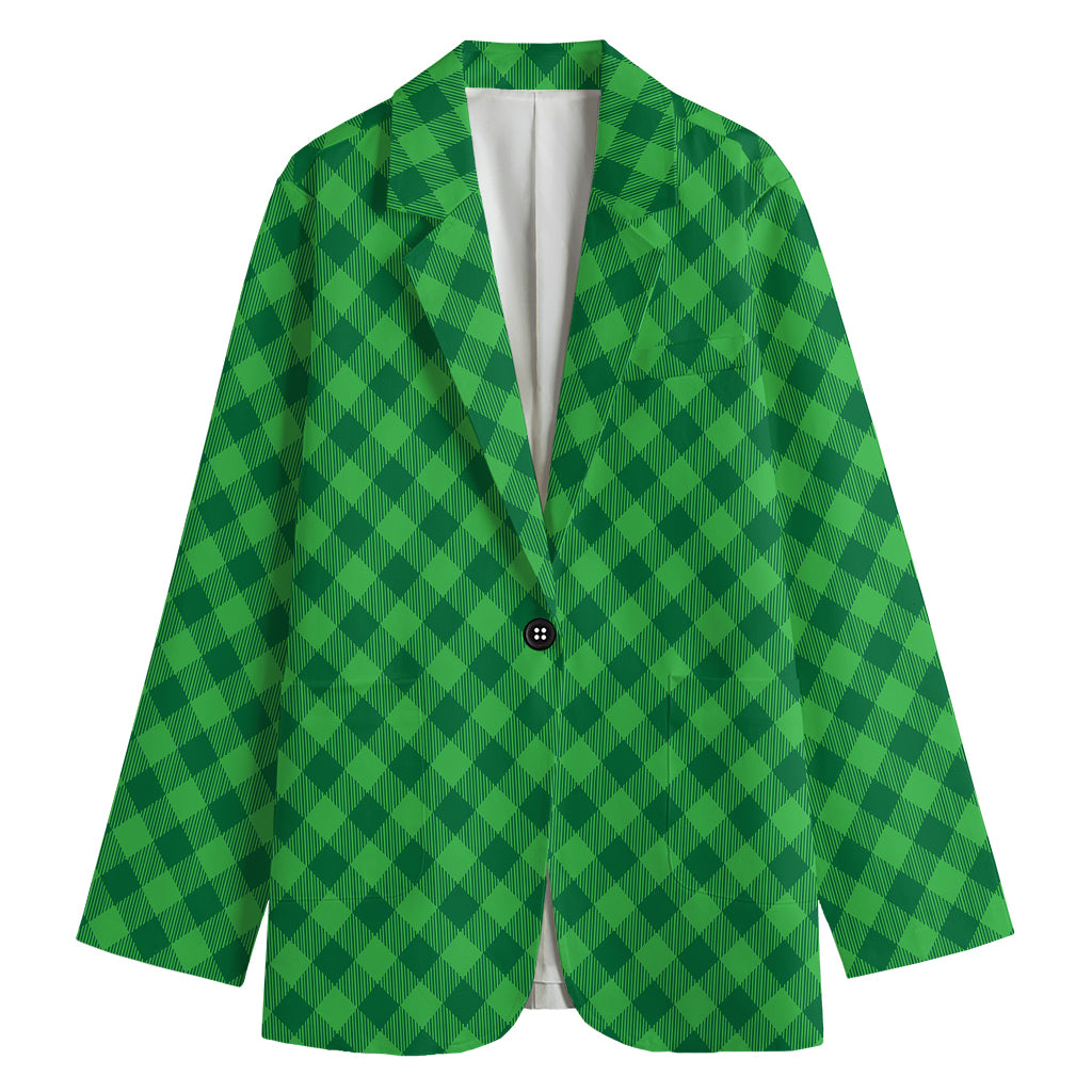 Irish Green Buffalo Plaid Print Women's Blazer