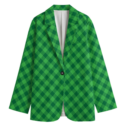 Irish Green Buffalo Plaid Print Women's Blazer