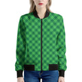 Irish Green Buffalo Plaid Print Women's Bomber Jacket