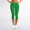 Irish Green Buffalo Plaid Print Women's Capri Leggings