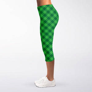 Irish Green Buffalo Plaid Print Women's Capri Leggings