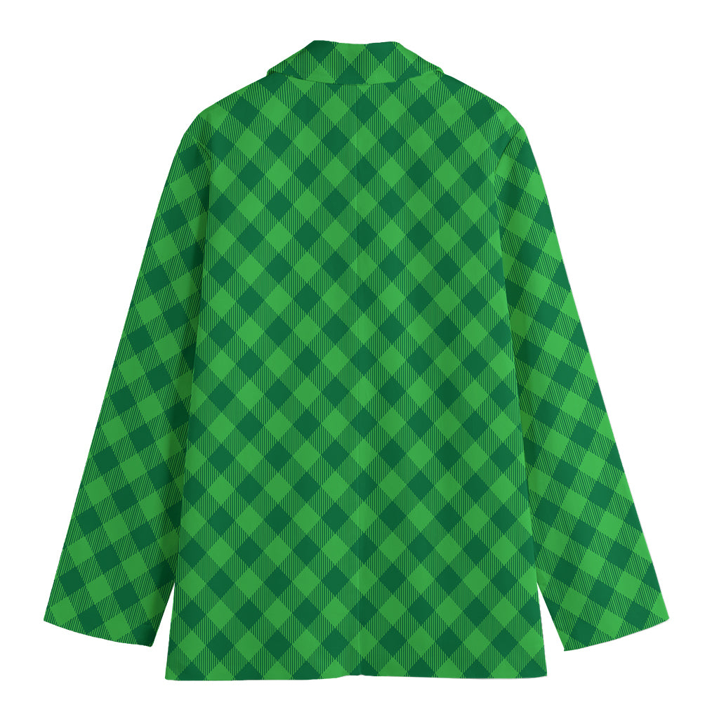 Irish Green Buffalo Plaid Print Women's Cotton Blazer