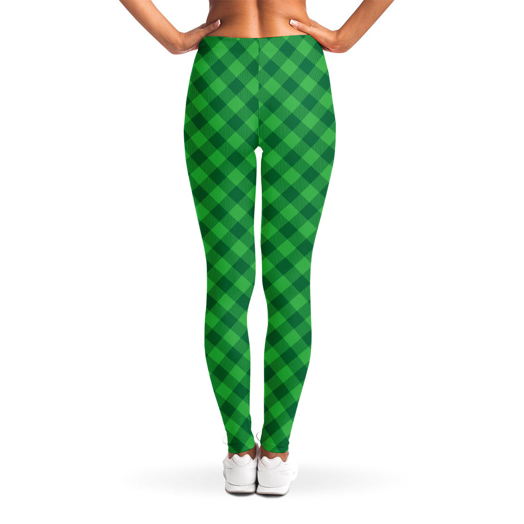 Irish Green Buffalo Plaid Print Women's Leggings