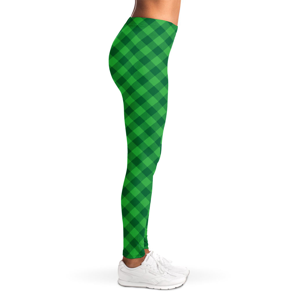 Irish Green Buffalo Plaid Print Women's Leggings