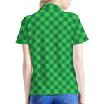 Irish Green Buffalo Plaid Print Women's Polo Shirt