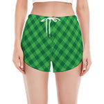 Irish Green Buffalo Plaid Print Women's Split Running Shorts