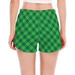 Irish Green Buffalo Plaid Print Women's Split Running Shorts