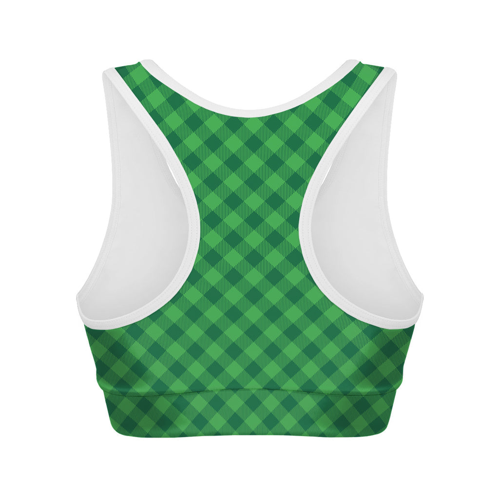 Irish Green Buffalo Plaid Print Women's Sports Bra