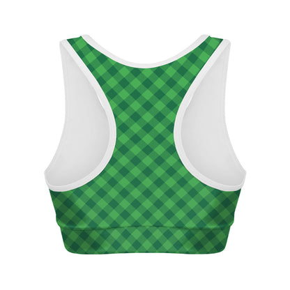 Irish Green Buffalo Plaid Print Women's Sports Bra