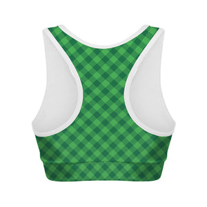 Irish Green Buffalo Plaid Print Women's Sports Bra