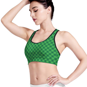 Irish Green Buffalo Plaid Print Women's Sports Bra