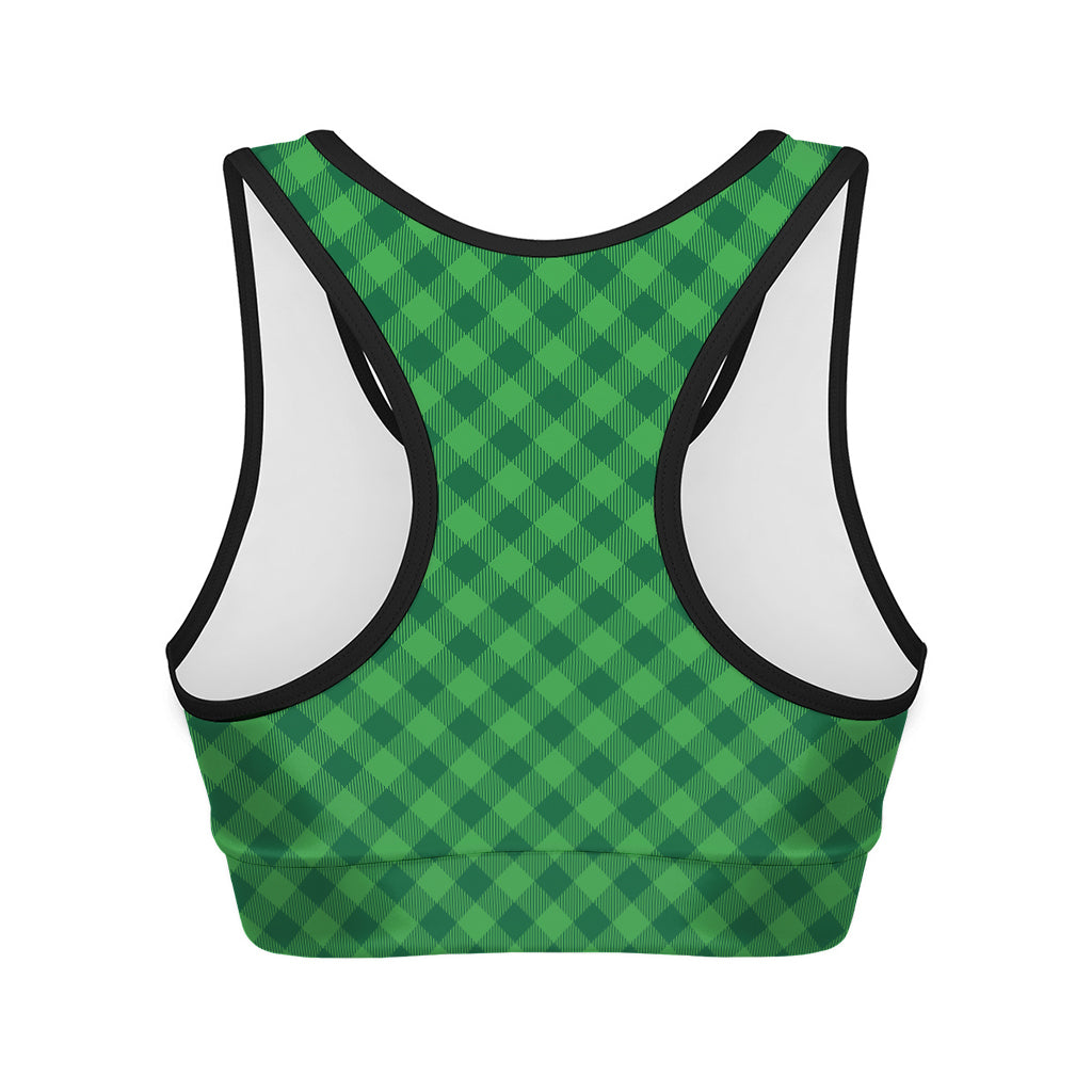 Irish Green Buffalo Plaid Print Women's Sports Bra