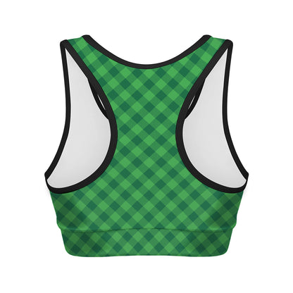 Irish Green Buffalo Plaid Print Women's Sports Bra