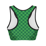 Irish Green Buffalo Plaid Print Women's Sports Bra