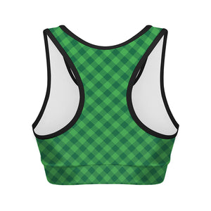 Irish Green Buffalo Plaid Print Women's Sports Bra