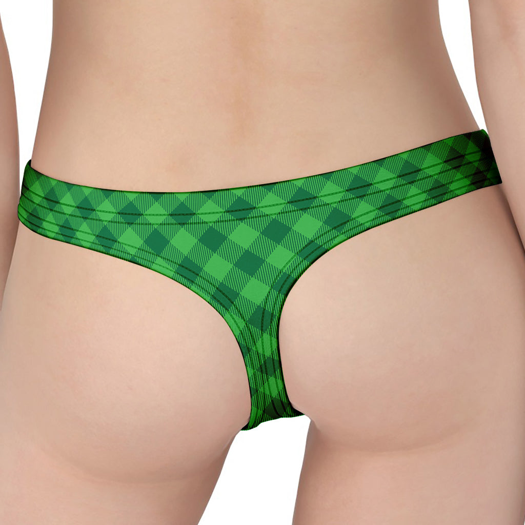 Irish Green Buffalo Plaid Print Women's Thong