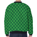 Irish Green Buffalo Plaid Print Zip Sleeve Bomber Jacket