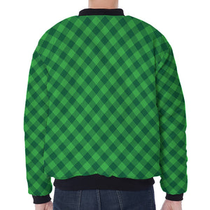 Irish Green Buffalo Plaid Print Zip Sleeve Bomber Jacket
