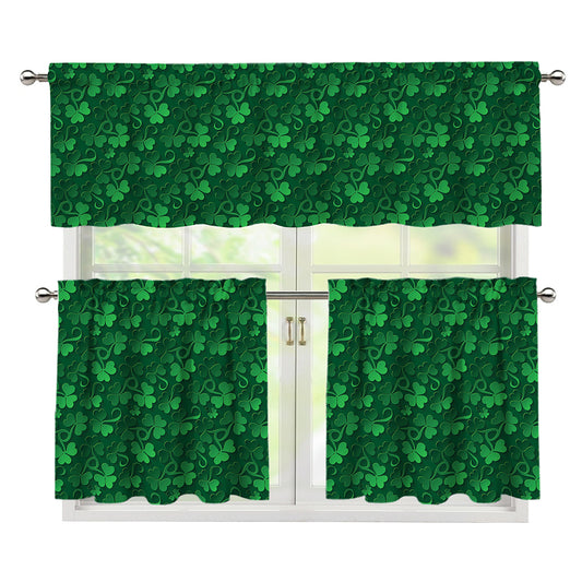 Irish Leaf St. Patrick's Day Print 3 Piece Kitchen Curtains
