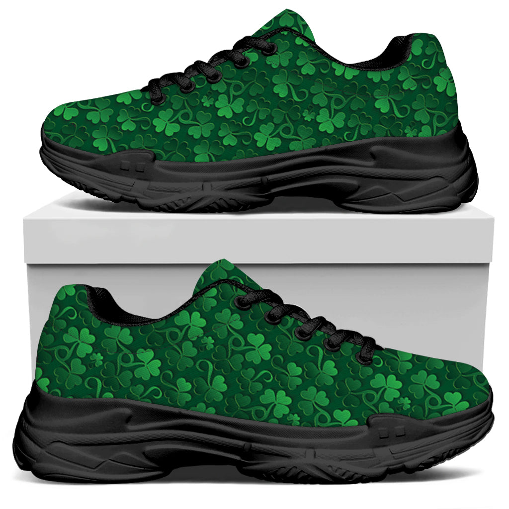 Irish Leaf St. Patrick's Day Print Black Chunky Shoes