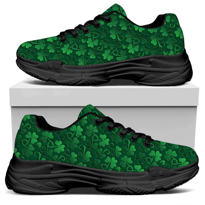Irish Leaf St. Patrick's Day Print Black Chunky Shoes