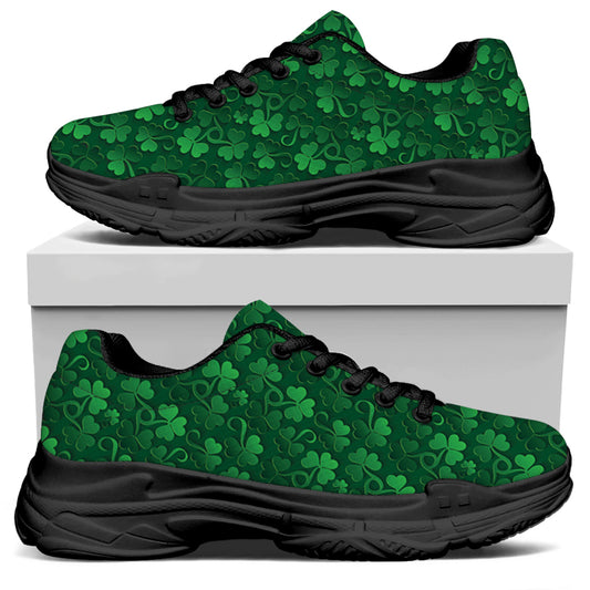 Irish Leaf St. Patrick's Day Print Black Chunky Shoes