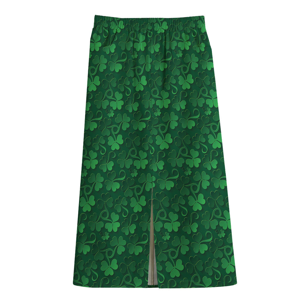 Irish Leaf St. Patrick's Day Print Cotton Front Slit Maxi Skirt