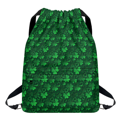 Irish Leaf St. Patrick's Day Print Drawstring Backpack