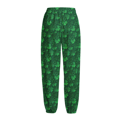 Irish Leaf St. Patrick's Day Print Fleece Lined Knit Pants