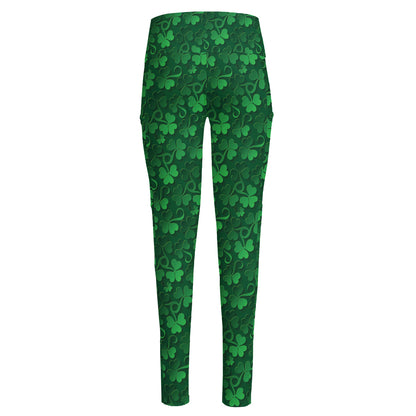 Irish Leaf St. Patrick's Day Print High-Waisted Pocket Leggings