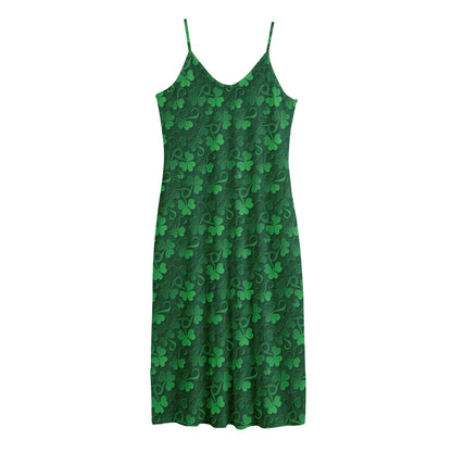 Irish Leaf St. Patrick's Day Print Jersey Midi Cami Dress