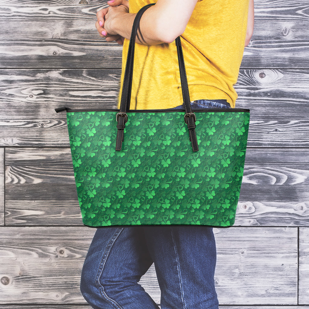 Irish Leaf St. Patrick's Day Print Leather Tote Bag