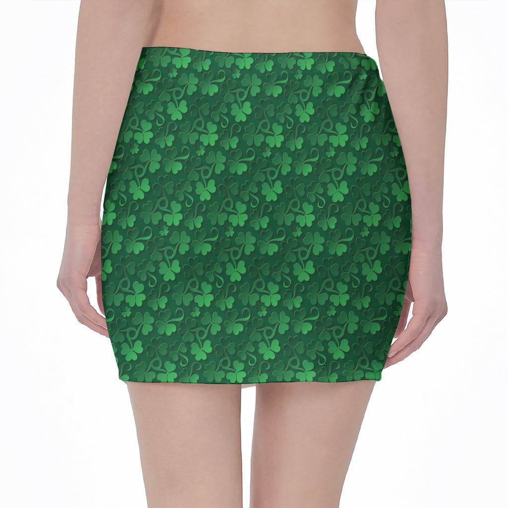 Irish Leaf St. Patrick's Day Print Pencil Mini Skirt
