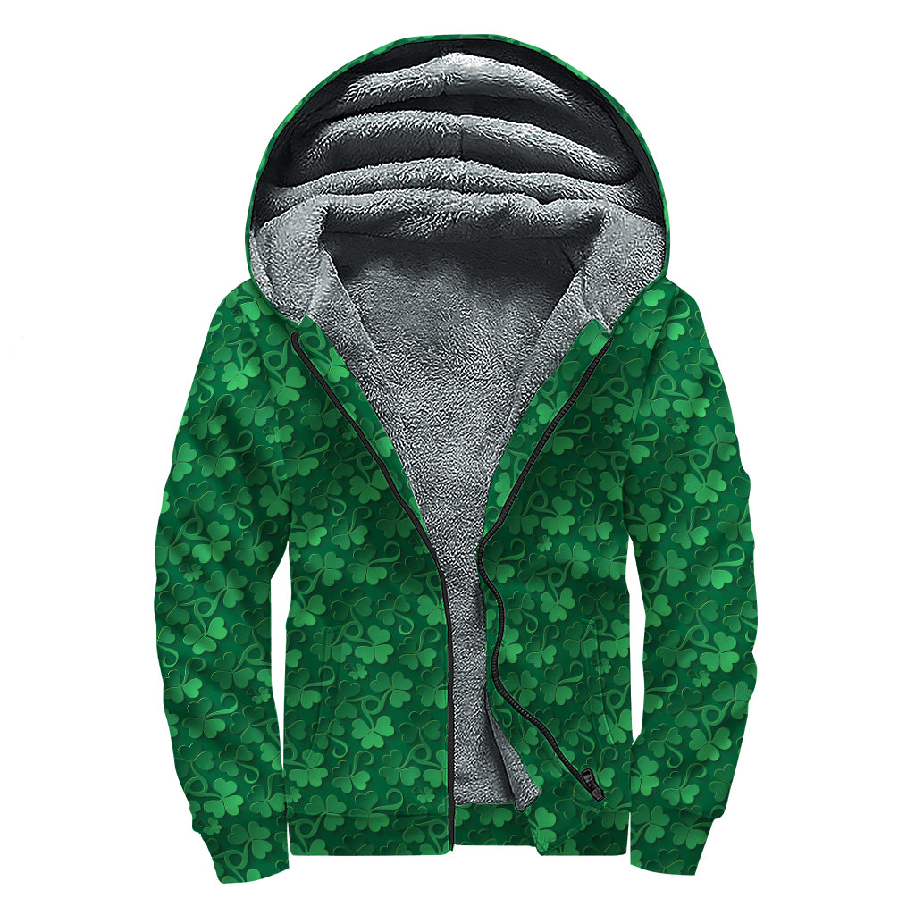 Irish Leaf St. Patrick's Day Print Sherpa Lined Zip Up Hoodie