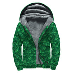 Irish Leaf St. Patrick's Day Print Sherpa Lined Zip Up Hoodie