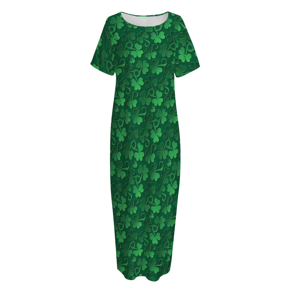 Irish Leaf St. Patrick's Day Print Short Sleeve Long Nightdress