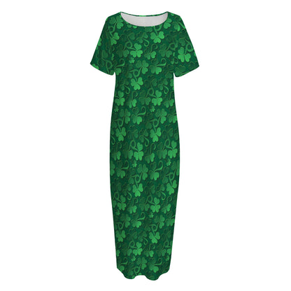 Irish Leaf St. Patrick's Day Print Short Sleeve Long Nightdress