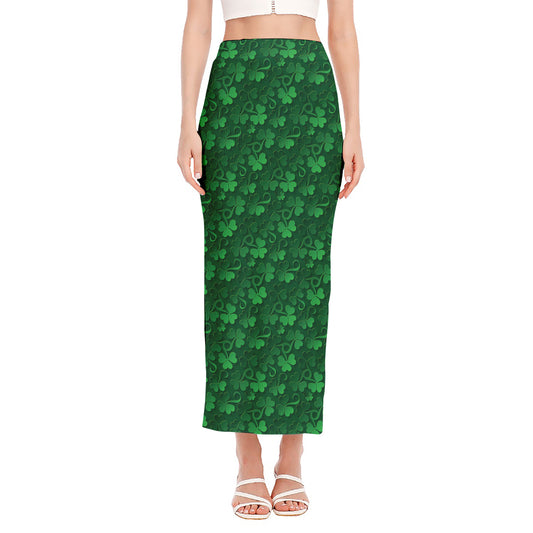 Irish Leaf St. Patrick's Day Print Side Slit Maxi Skirt