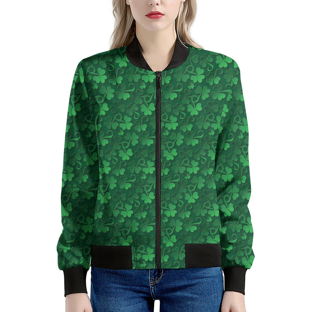Irish Leaf St. Patrick's Day Print Women's Bomber Jacket